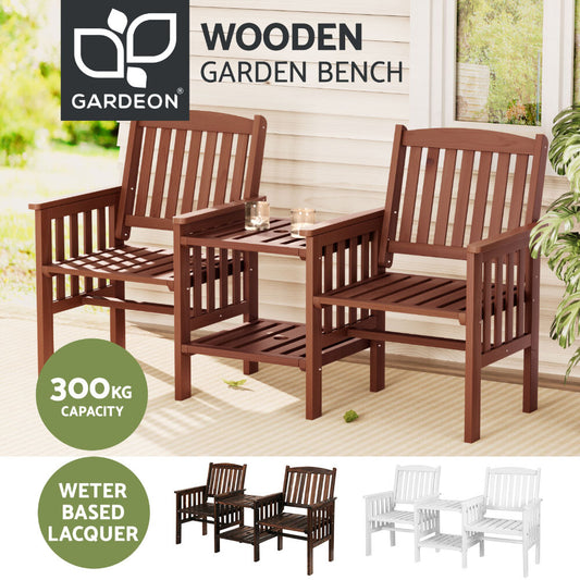 Gardeon Elegant Wooden Garden Bench with Integrated Table - Perfect for Outdoor Relaxation