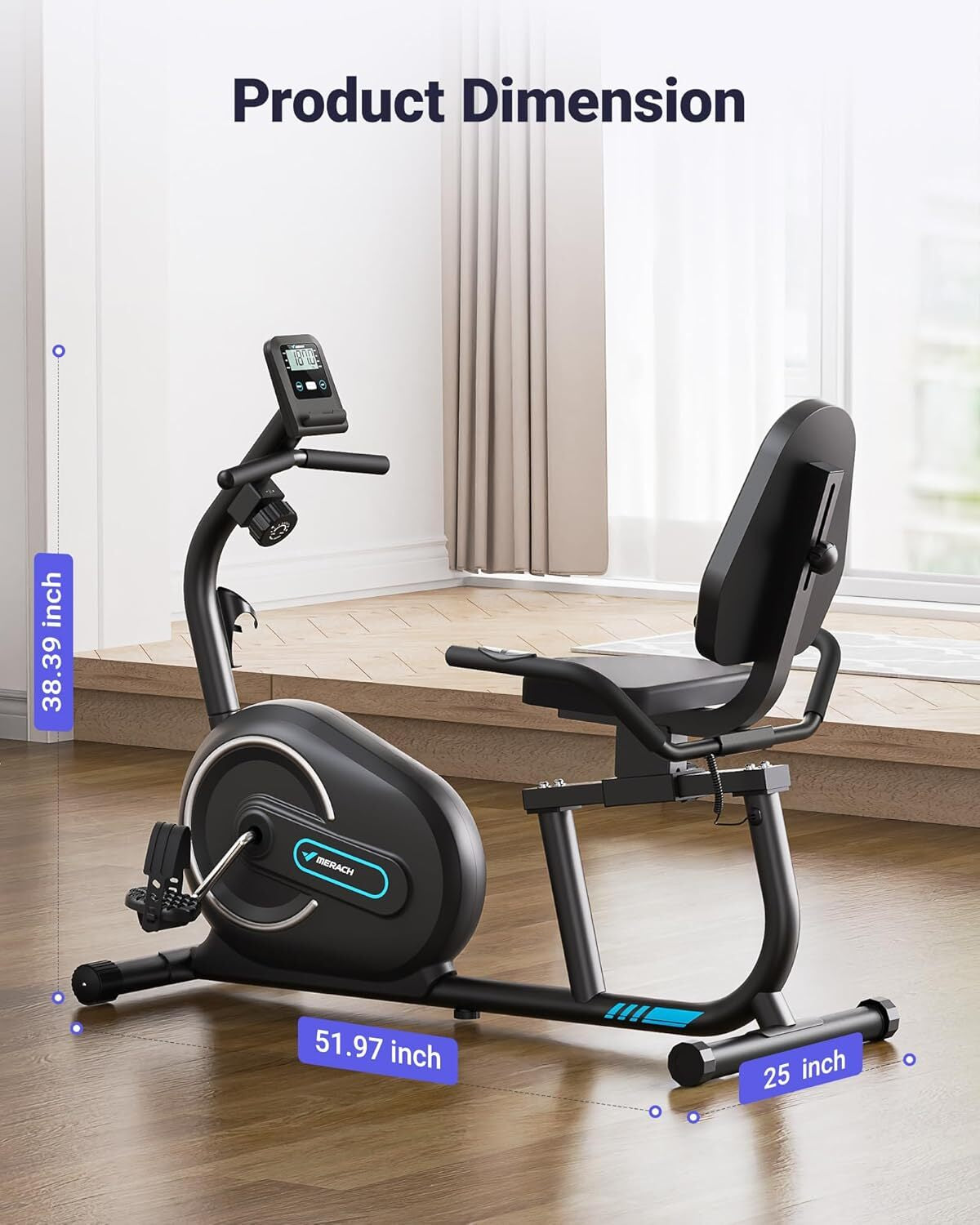 MERACH S08 Bluetooth Recumbent Magnetic Indoor Exercise Bike for Full-Body Workouts