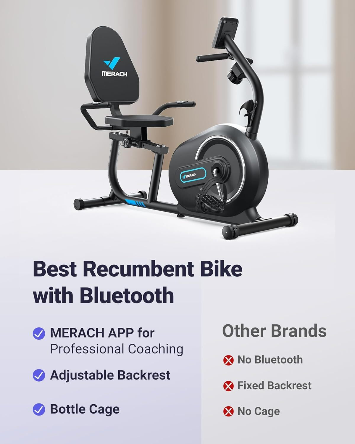 MERACH S08 Bluetooth Recumbent Magnetic Indoor Exercise Bike for Full-Body Workouts