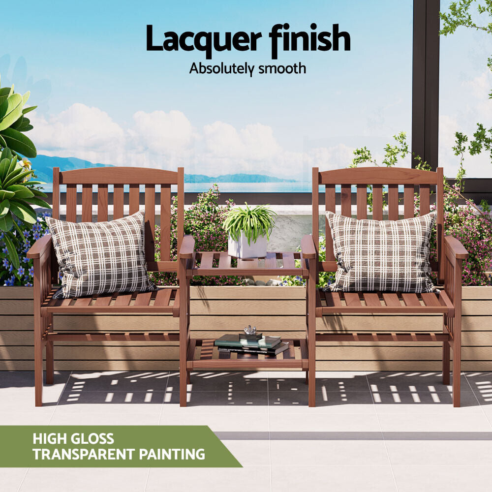 Gardeon Elegant Wooden Garden Bench with Integrated Table - Perfect for Outdoor Relaxation