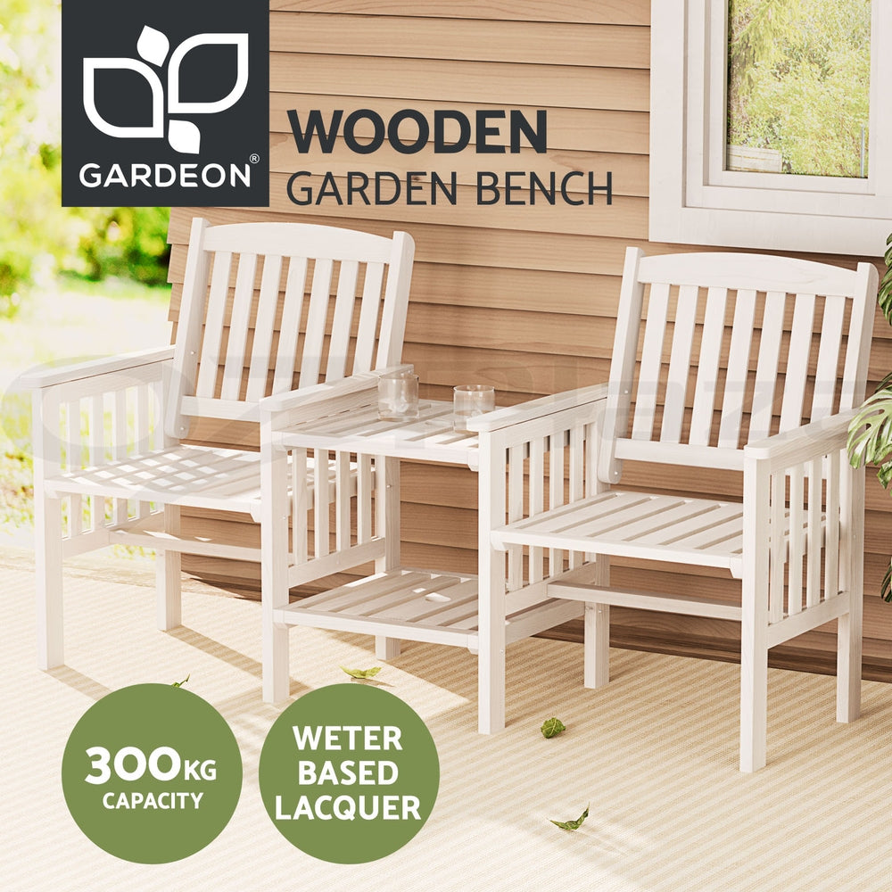 Gardeon Elegant Wooden Garden Bench with Integrated Table - Perfect for Outdoor Relaxation