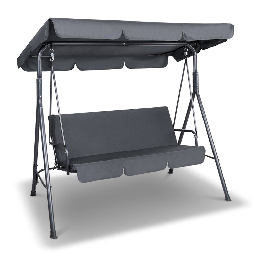 Gardeon Grey Outdoor Swing Chair - Stylish 3-Seater Garden Bench with Adjustable Canopy