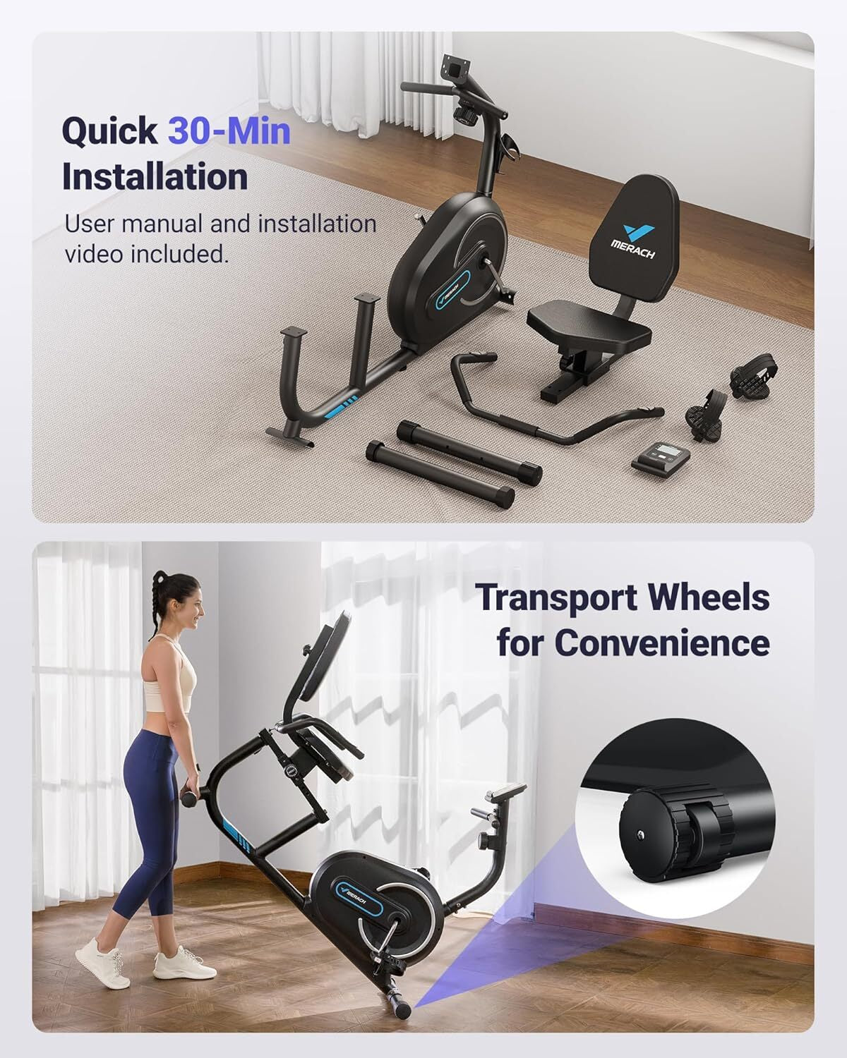 MERACH S08 Bluetooth Recumbent Magnetic Indoor Exercise Bike for Full-Body Workouts