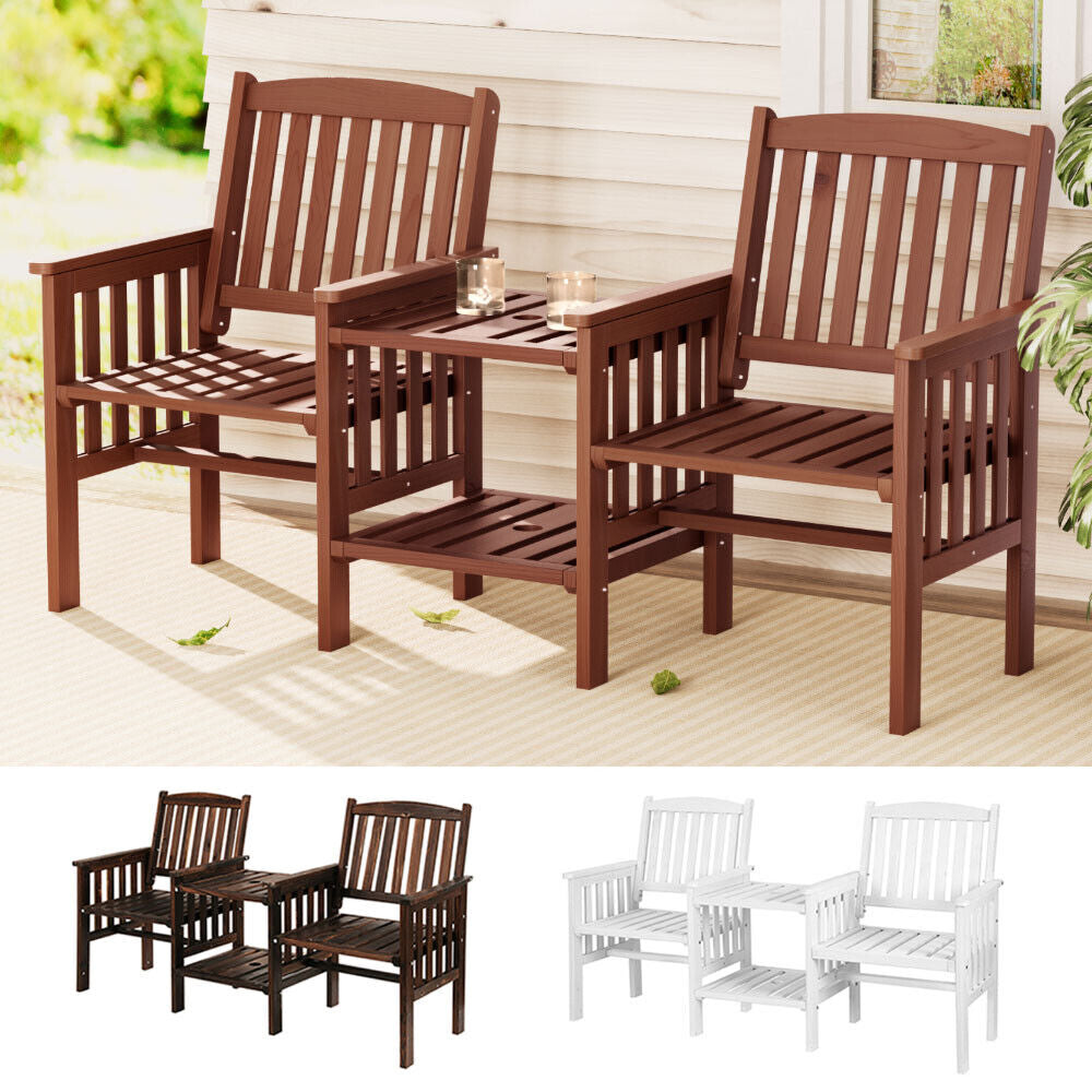 Gardeon Elegant Wooden Garden Bench with Integrated Table - Perfect for Outdoor Relaxation