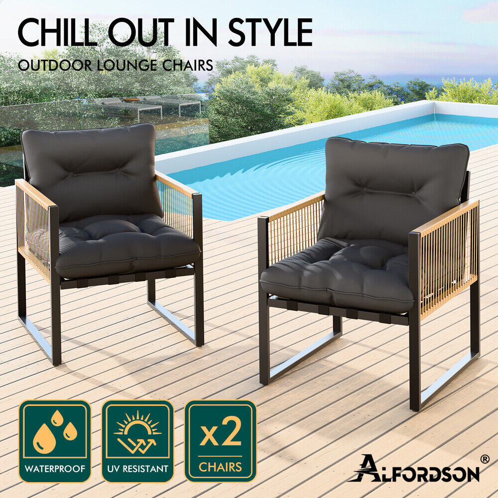 Transform Your Outdoor Space with ALFORDSON's Stylish 2-Piece Lounge Chair Set - Perfect for Relaxing in Comfort!