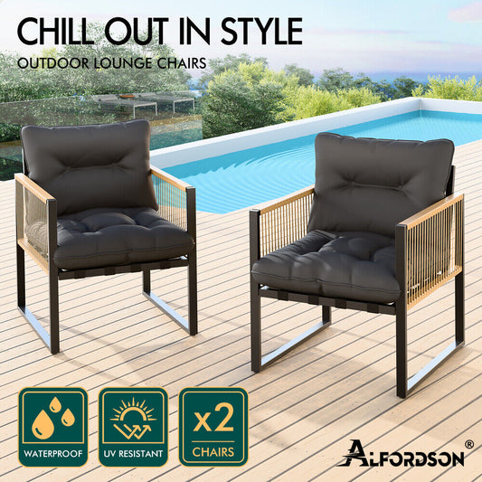 Transform Your Outdoor Space with ALFORDSON's Stylish 2-Piece Lounge Chair Set - Perfect for Relaxing in Comfort!