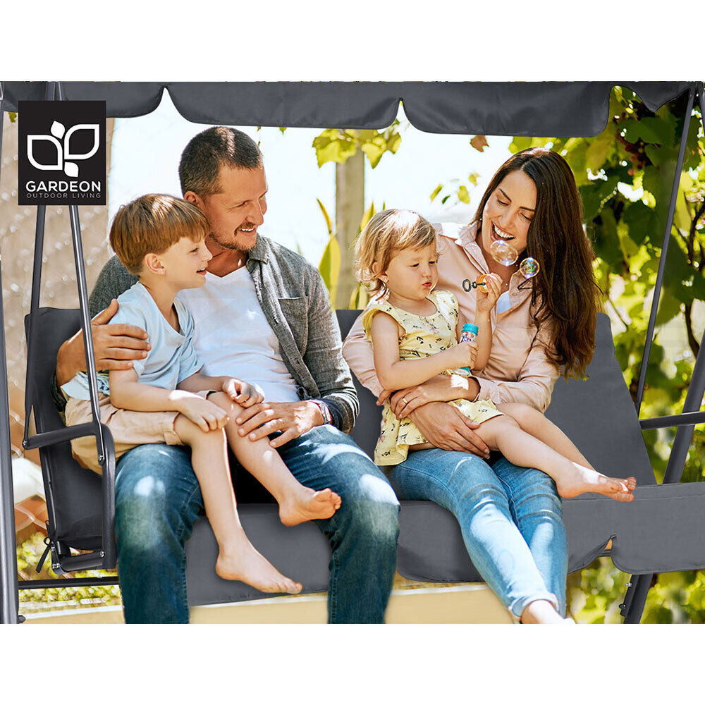 Gardeon Grey Outdoor Swing Chair - Stylish 3-Seater Garden Bench with Adjustable Canopy