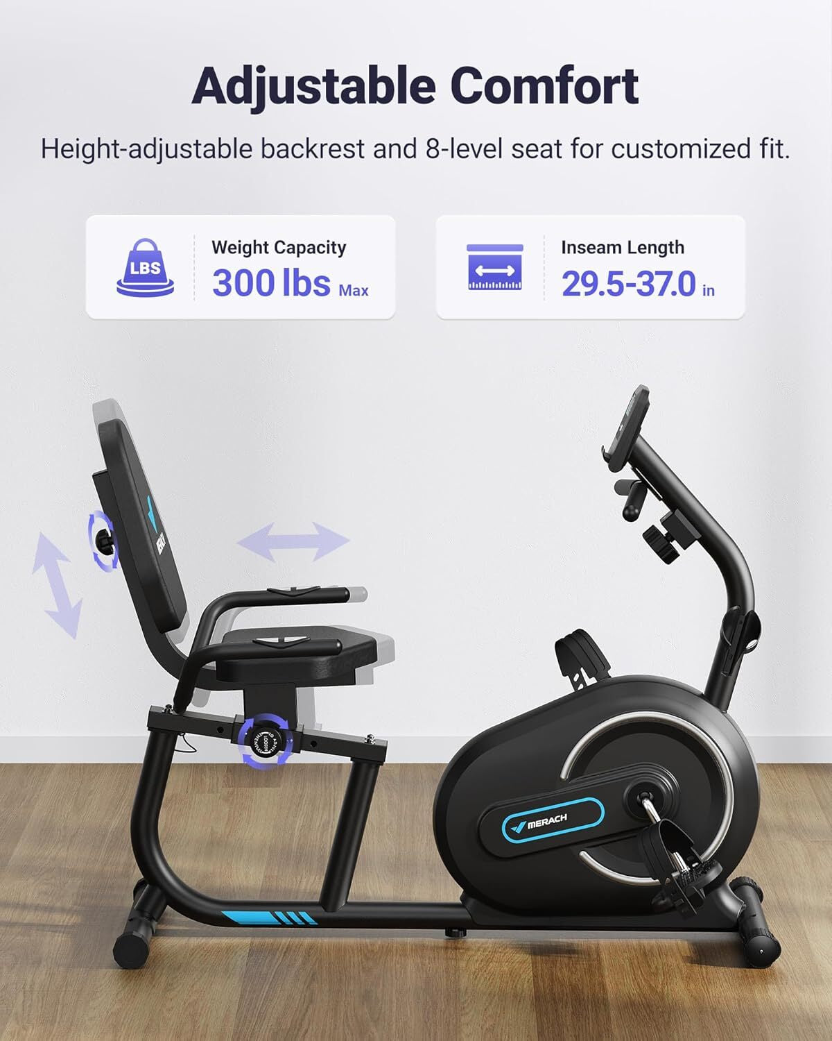 MERACH S08 Bluetooth Recumbent Magnetic Indoor Exercise Bike for Full-Body Workouts