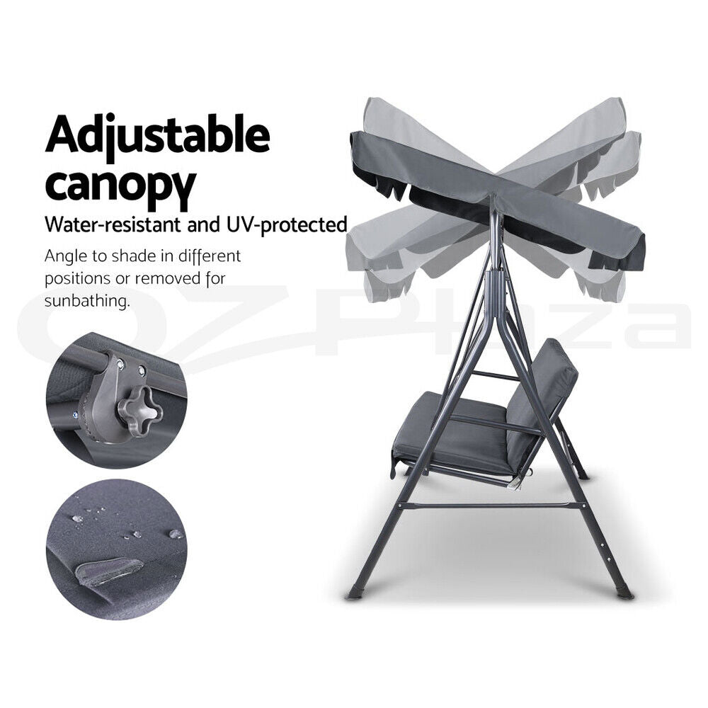 Gardeon Grey Outdoor Swing Chair - Stylish 3-Seater Garden Bench with Adjustable Canopy