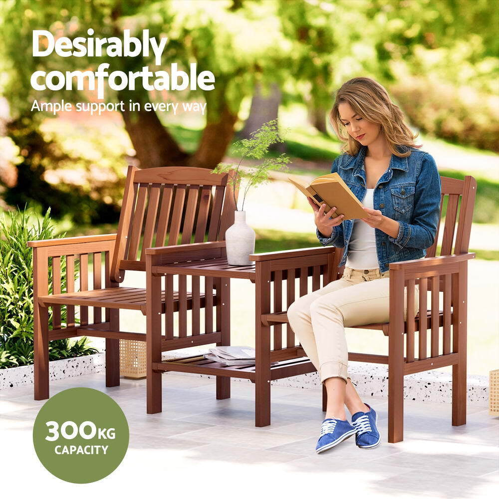 Gardeon Elegant Wooden Garden Bench with Integrated Table - Perfect for Outdoor Relaxation