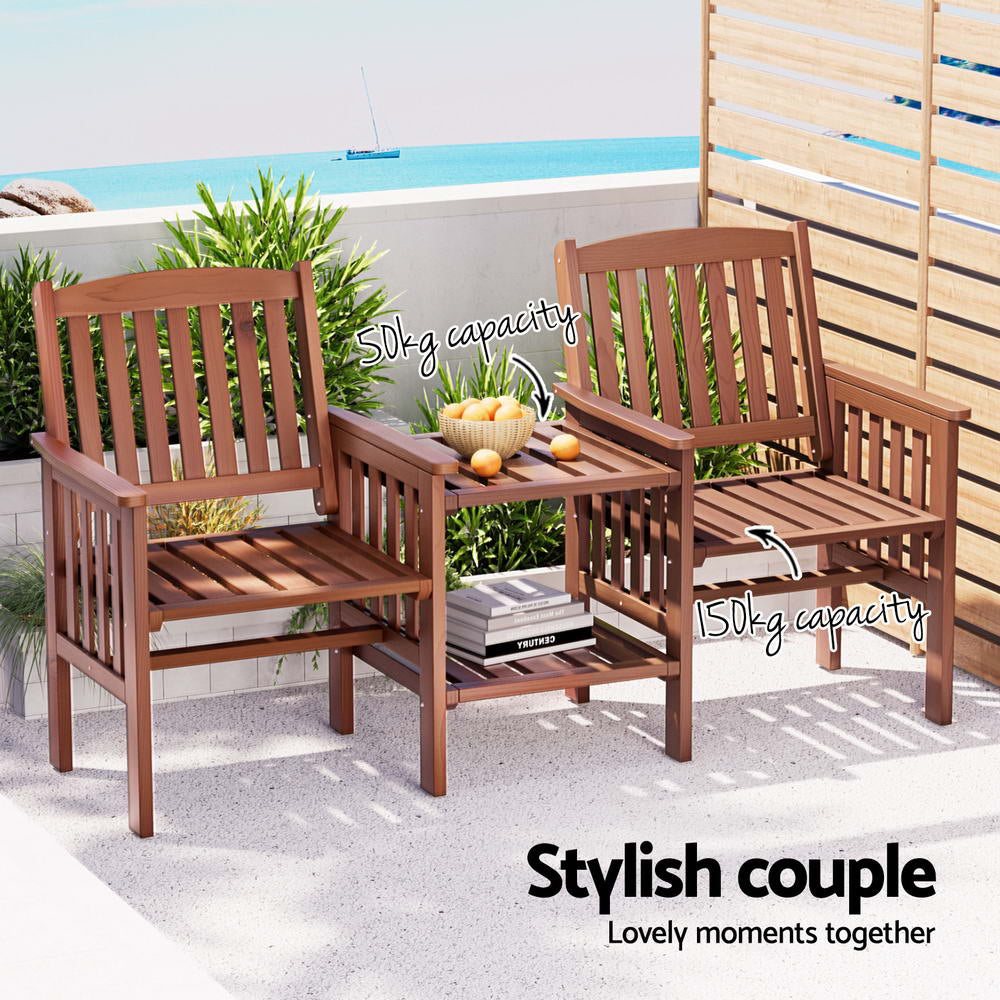 Gardeon Elegant Wooden Garden Bench with Integrated Table - Perfect for Outdoor Relaxation