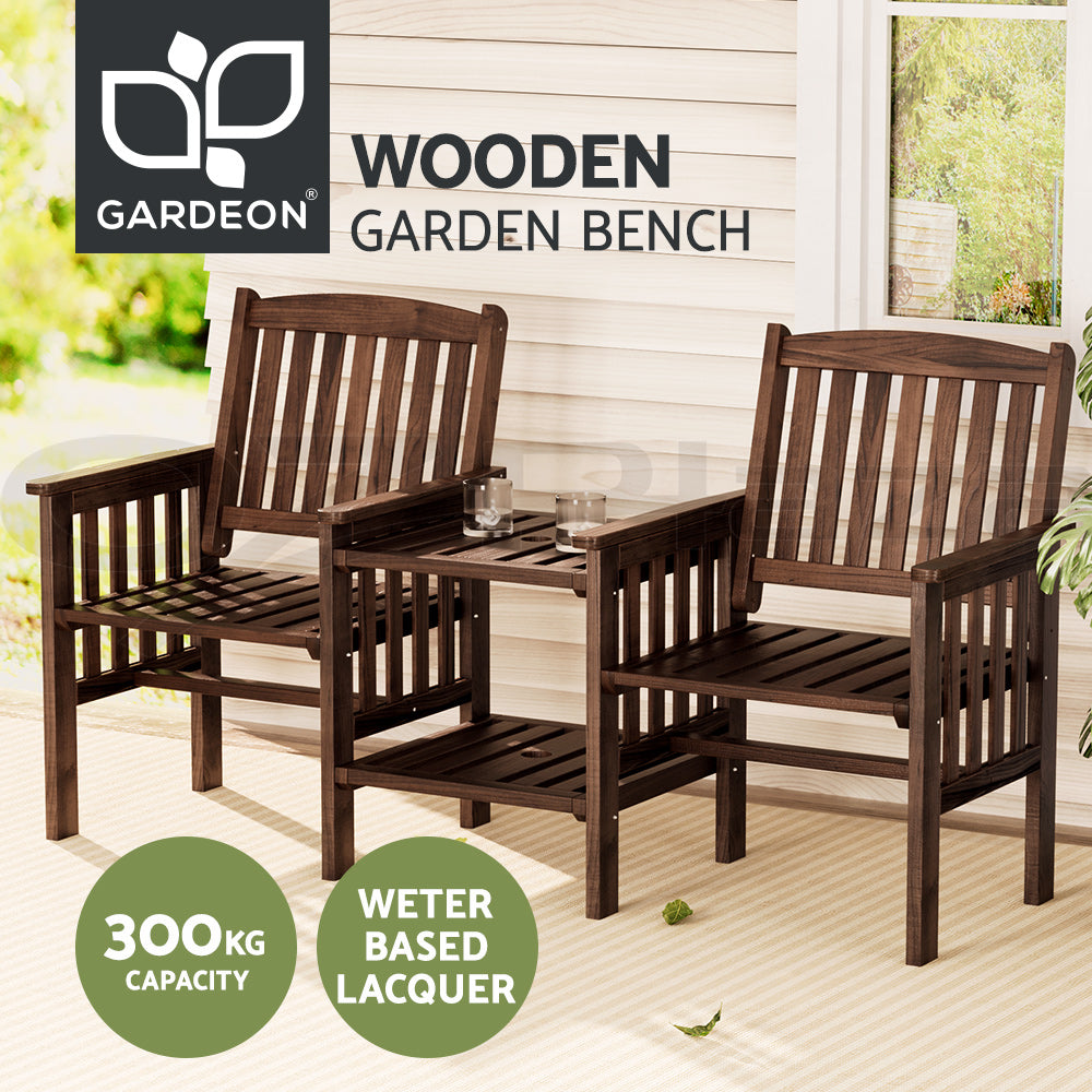 Gardeon Elegant Wooden Garden Bench with Integrated Table - Perfect for Outdoor Relaxation