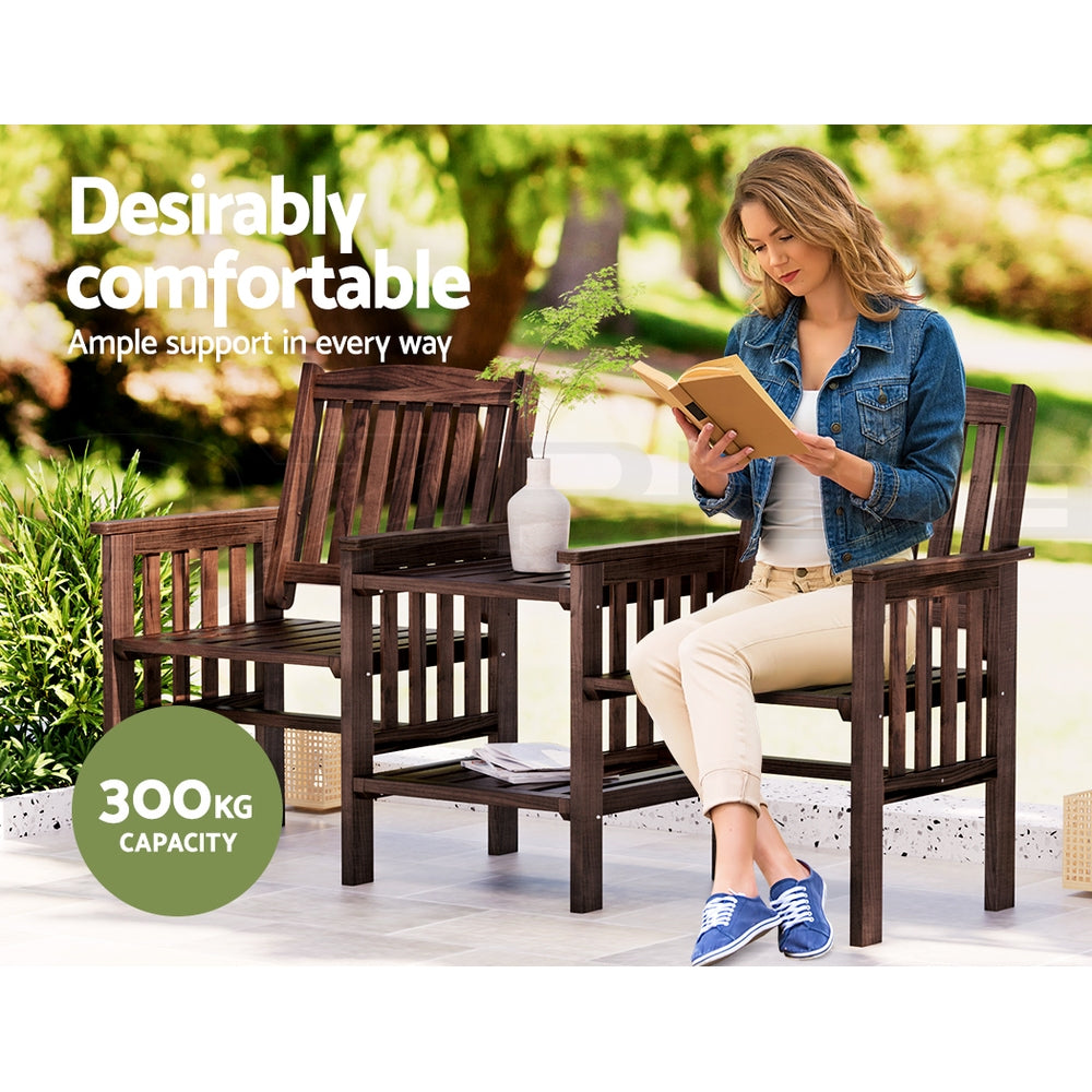 Gardeon Elegant Wooden Garden Bench with Integrated Table - Perfect for Outdoor Relaxation