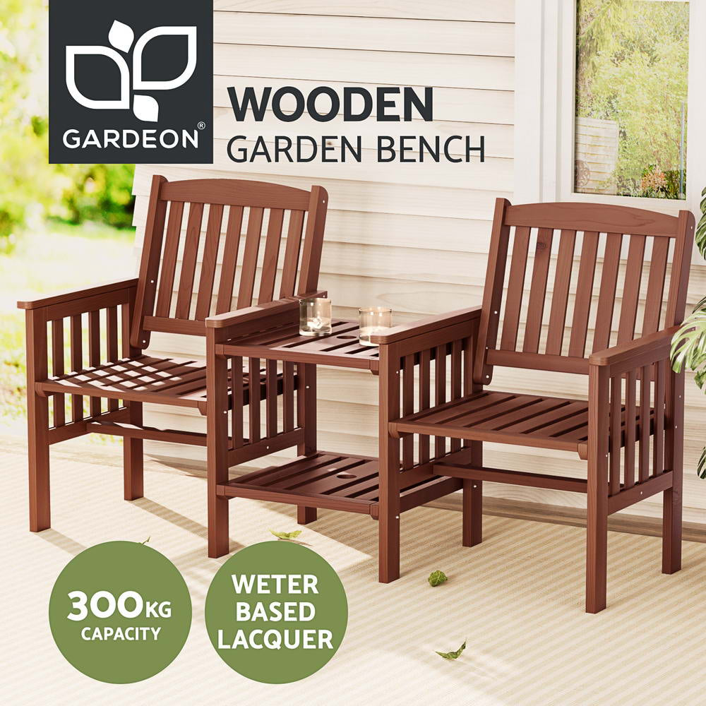 Gardeon Elegant Wooden Garden Bench with Integrated Table - Perfect for Outdoor Relaxation