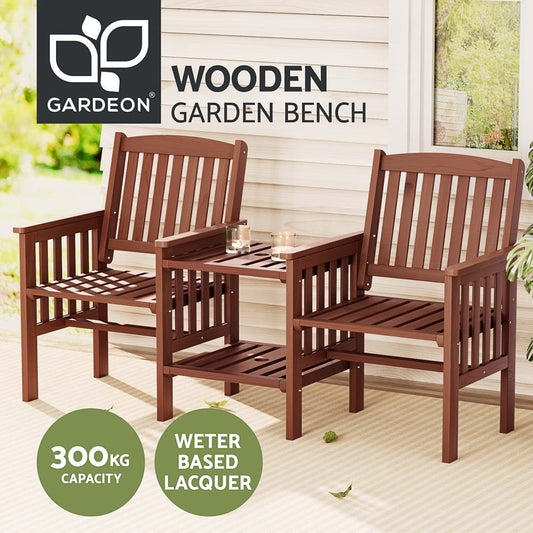 Gardeon Elegant Wooden Garden Bench with Integrated Table - Perfect for Outdoor Relaxation