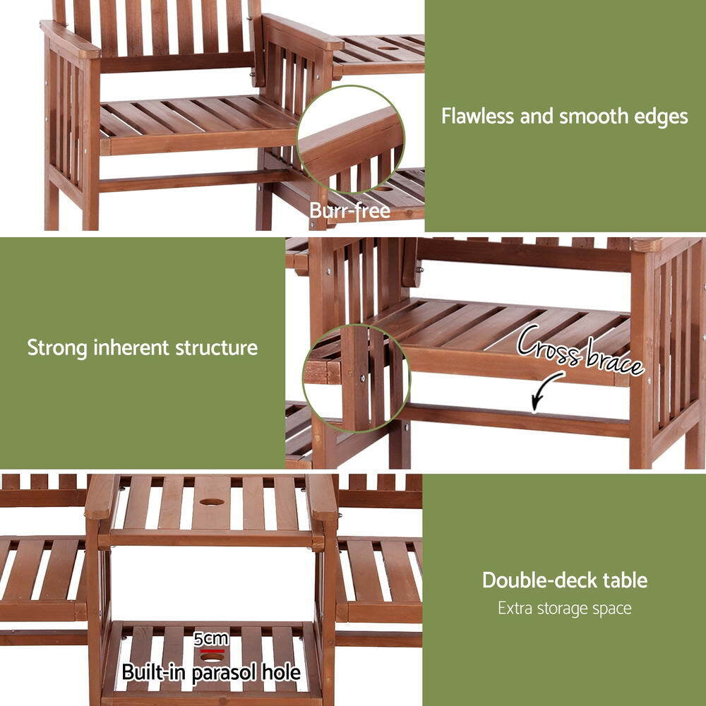 Gardeon Elegant Wooden Garden Bench with Integrated Table - Perfect for Outdoor Relaxation