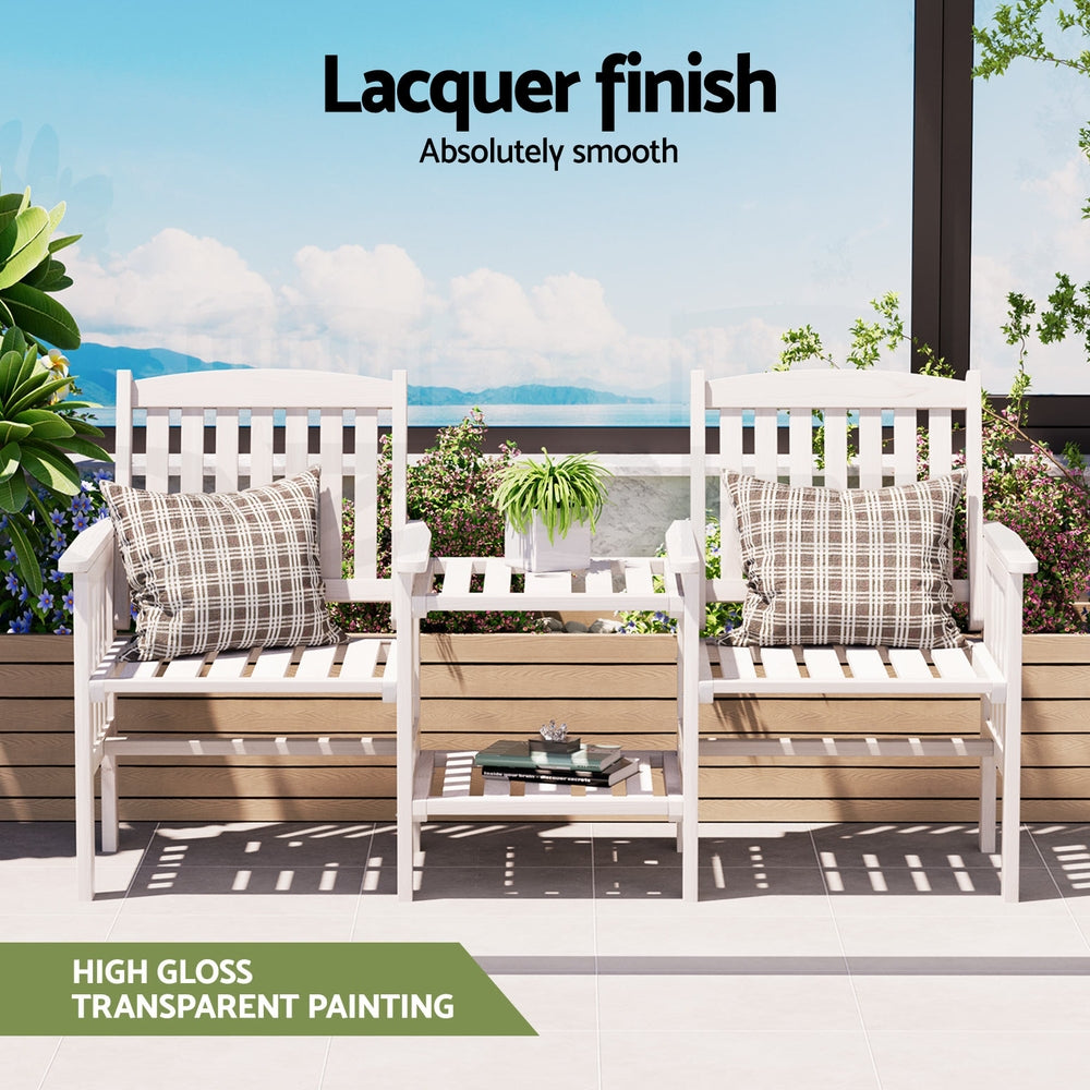 Gardeon Elegant Wooden Garden Bench with Integrated Table - Perfect for Outdoor Relaxation
