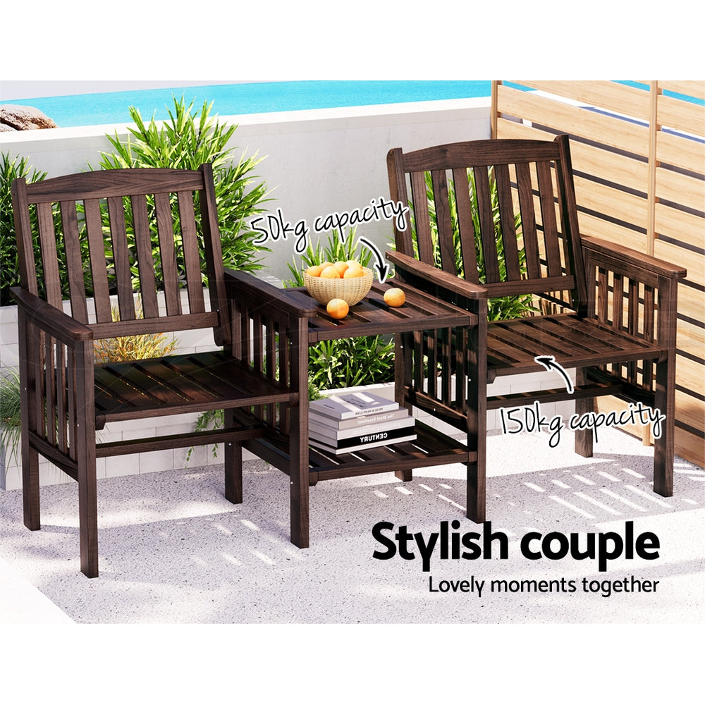 Gardeon Elegant Wooden Garden Bench with Integrated Table - Perfect for Outdoor Relaxation