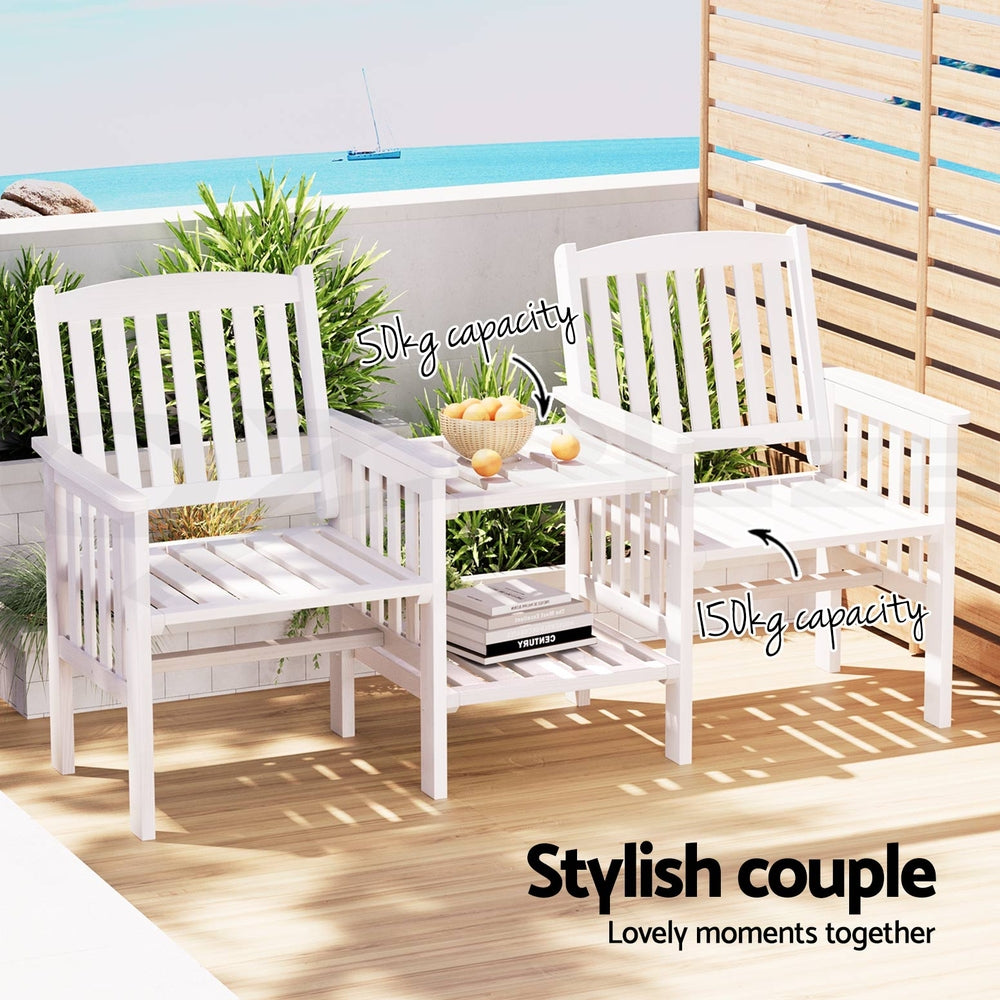 Gardeon Elegant Wooden Garden Bench with Integrated Table - Perfect for Outdoor Relaxation