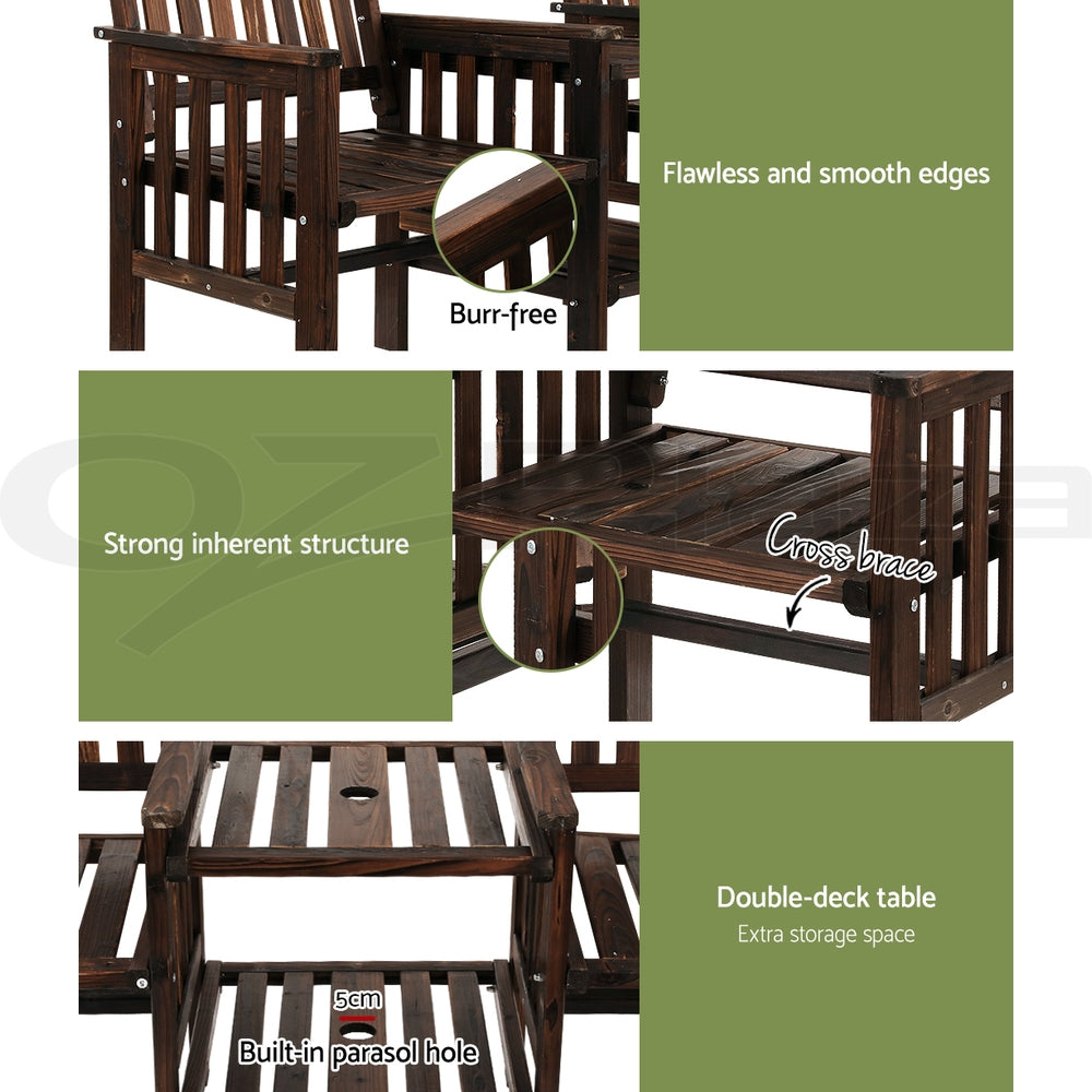 Gardeon Elegant Wooden Garden Bench with Integrated Table - Perfect for Outdoor Relaxation