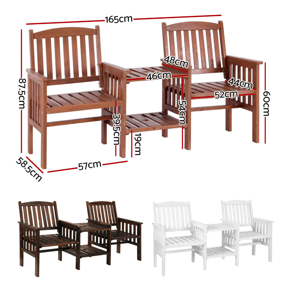 Gardeon Elegant Wooden Garden Bench with Integrated Table - Perfect for Outdoor Relaxation