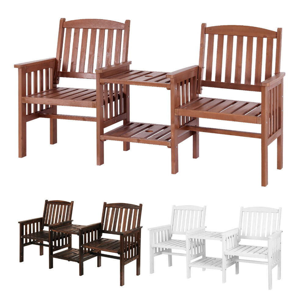 Gardeon Elegant Wooden Garden Bench with Integrated Table - Perfect for Outdoor Relaxation