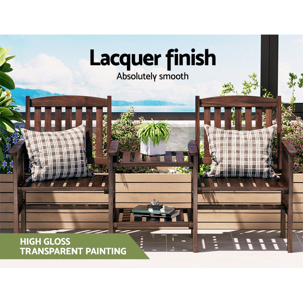 Gardeon Elegant Wooden Garden Bench with Integrated Table - Perfect for Outdoor Relaxation