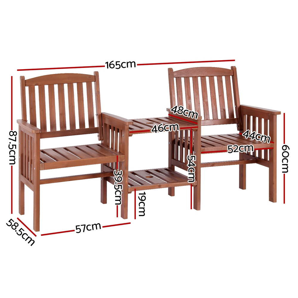 Gardeon Elegant Wooden Garden Bench with Integrated Table - Perfect for Outdoor Relaxation
